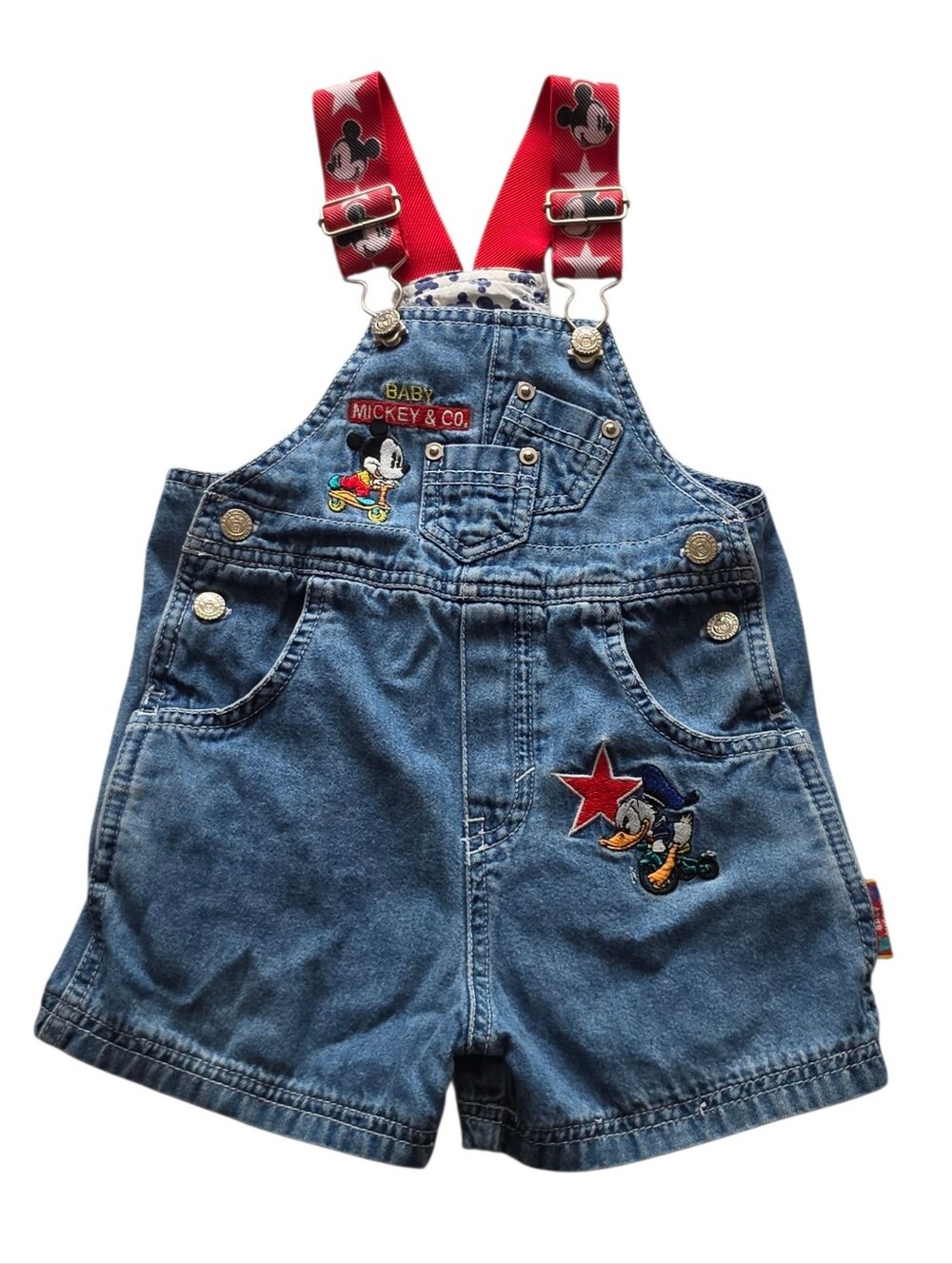 VTG Disney Baby Mickey & Co 18mo Embroidered Mickey Mouse Denim Overall Shorts